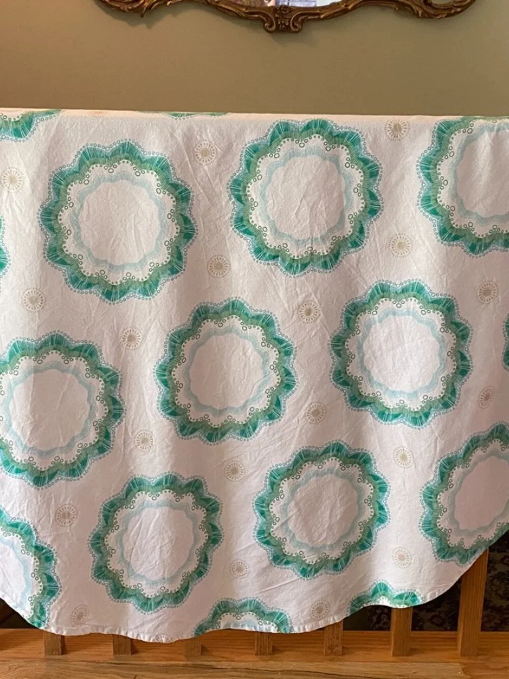 Vintage Green Circles Organic Abstract Cotton Round Tablecloth 64